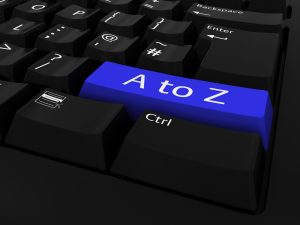 A keyboard with an "A to Z" key highlighted in blue. Image licensed through Adobe Stock.